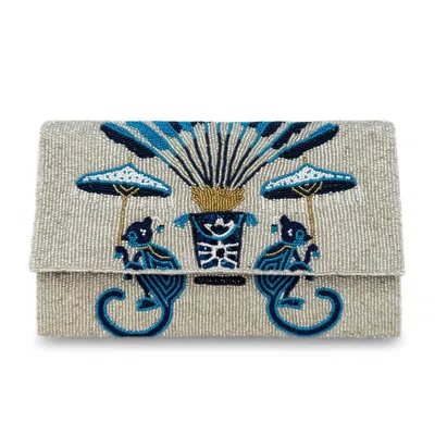 Pick Happy Women's Blue / Silver Blue Monkey Hand Beaded Clutch Bag Silver