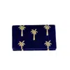 Pick Happy Women's Blue Velvet Mini Clutch Bag With Beaded Palm Trees In Blue