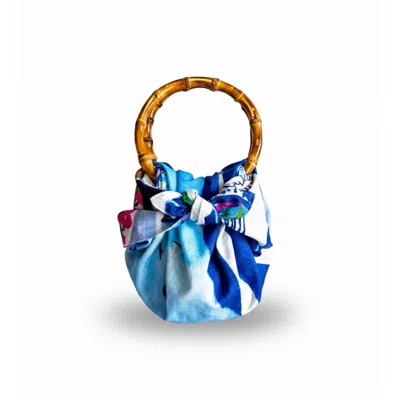 Pick Happy Women's Blue / White Japanese Bamboo Bag Handblock Cotton Santorini Limited In Multi