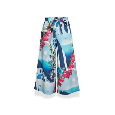 Pick Happy Women's Blue / White Resort Flow Pants Santorini Limited Edition In Multi