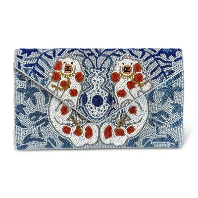 Pick Happy Women's Flower Doggie Hand Beaded Clutch Bag Pale Blue Cavalier