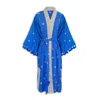 Pick Happy Women's Handblock Cotton Kimono With Tassels In Blue