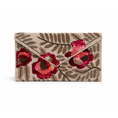 Pick Happy Women's Neutrals / Gold / Red Hand Beaded Clutch Bag Golden Bloom In Multi
