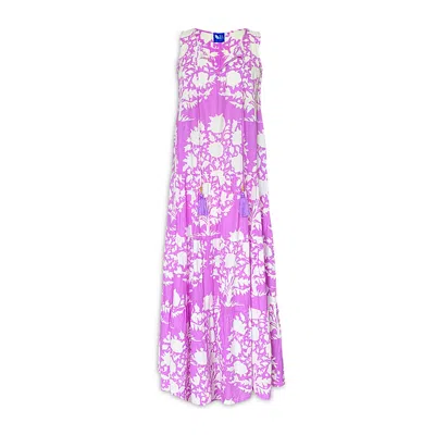Pick Happy Women's Pink / Purple Cotton Relax Maxi Tiered Dress