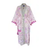 Pick Happy Women's Pink / Purple Handblock Cotton Kimono With Tassels - French Pink Rose With Trimming In Pink/purple