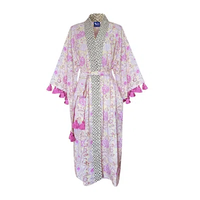 Pick Happy Women's Pink / Purple Handblock Cotton Kimono With Tassels - French Pink Rose With Trimming