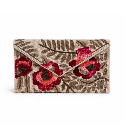 Pick Happy Women's Red / Gold Hand Beaded Clutch Bag Golden Bloom Red In Multi