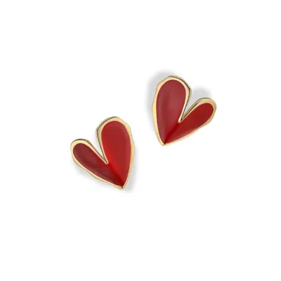 Pick Happy Women's Red Heart Shaped Earrings Gold Plated