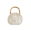 Pick Happy Women's White Bermuda Bag Canvas Floral Embroidery In White