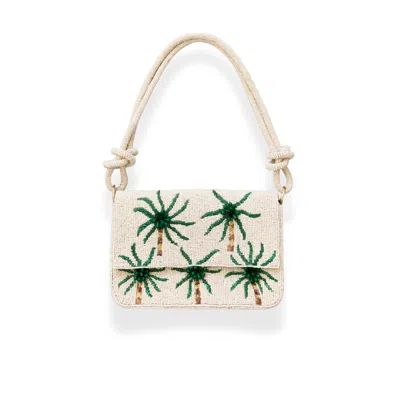 Pick Happy Women's White / Green Beaded Bag Palm Tree Knot Handles In Multi