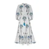 Pick Happy Women's White Mermaid Maxi Dress Palm Tree Fully Lined Handblock Cotton In White