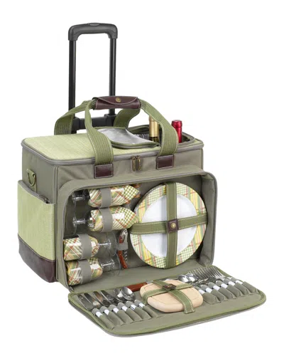 Picnic At Ascot Hamptons Deluxe Picnic Cooler For Four On Wheels In Green