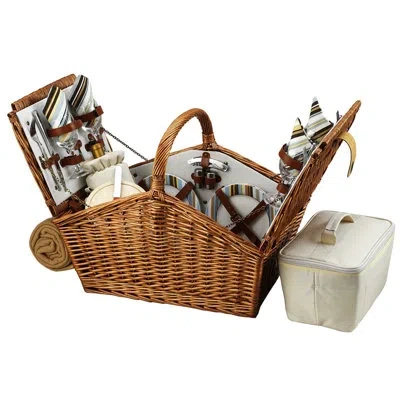 Picnic At Ascot Huntsman Basket For Four With Blanket In Santa Cruz In Santa Cruz Stripe