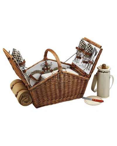 Picnic At Ascot Huntsman Basket Set For 4 With Blanket In Brown