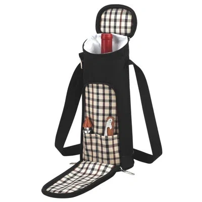 Picnic At Ascot London Single Bottle Carrier With Tools In Black
