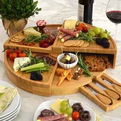 Picnic At Ascot Ncaa Washington State Cougars Bamboo Charcuterie Board With Knife Set-stores As A Compact Wedge-open In Brown