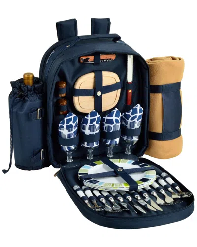 Picnic At Ascot Trellis Picnic Backpack For 4 With Blanket In Blue