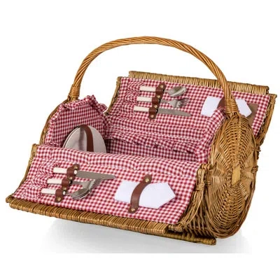 Picnic Time Barrel Wicker Picnic Basket With Outdoor Dining Set In Brown;red;white