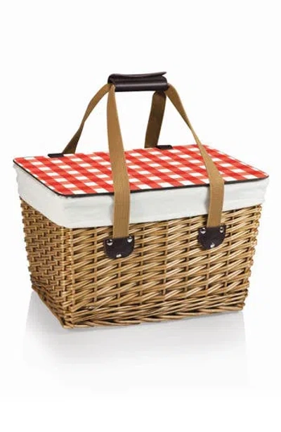 Picnic Time Canasta Wicker Basket In Red/white Gingham