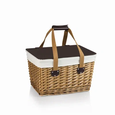 Picnic Time Canasta Wicker Picnic Basket With Removable Lid In Brown