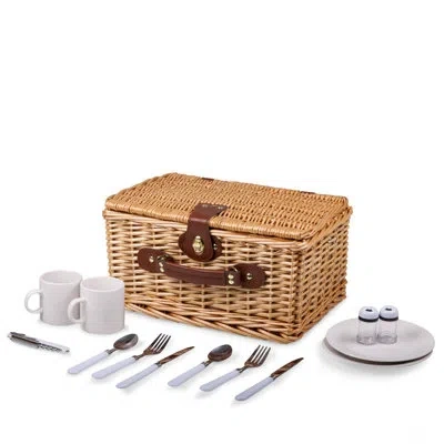 Picnic Time Catalina Wicker Picnic Basket With Outdoor Dining Set In Brown,red,white