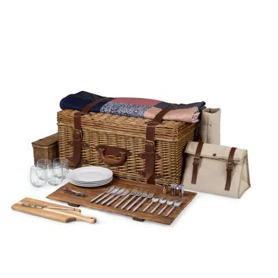 Picnic Time Charleston Luxury Basket With Deluxe Picnic Set In Brown;tan