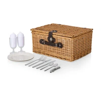 Picnic Time Classic Willow Wicker Picnic Basket With Outdoor Dining Set For 2
