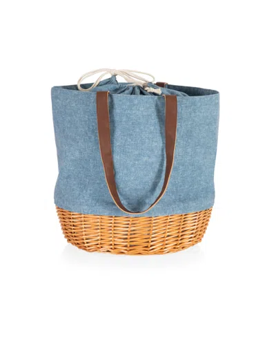 Picnic Time Coronado Canvas And Willow Basket Tote In Blue