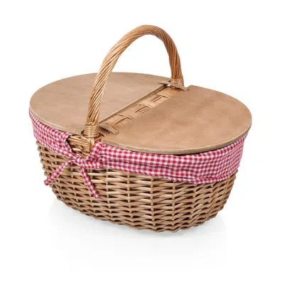 Picnic Time Country Vintage Wicker Picnic Basket For 2 In Red,white