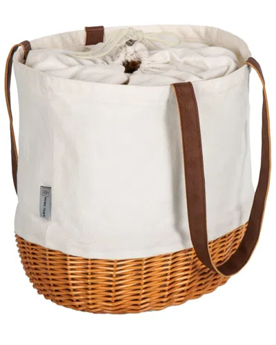 Picnic Time Dnu  Coronado Canvas And Willow Basket Tote In Beige