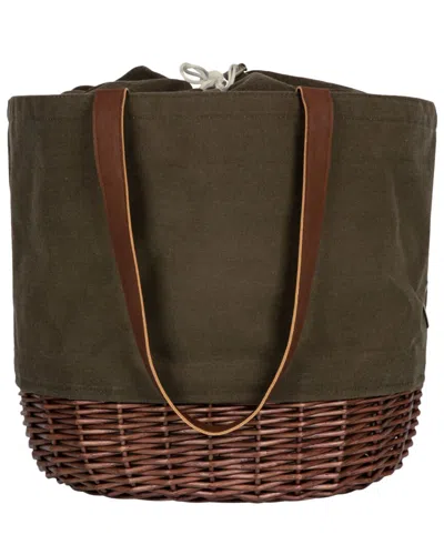 Picnic Time Dnu  Coronado Canvas And Willow Basket Tote In Khaki