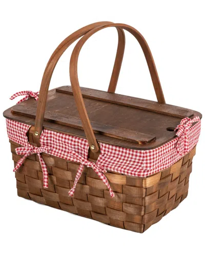 Picnic Time Dnu  Kansas Gingham Handwoven Wood Picnic Basket In Red