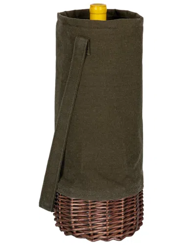 Picnic Time Dnu  Malbec Insulated Canvas And Willow Wine Bottle Basket In Khaki