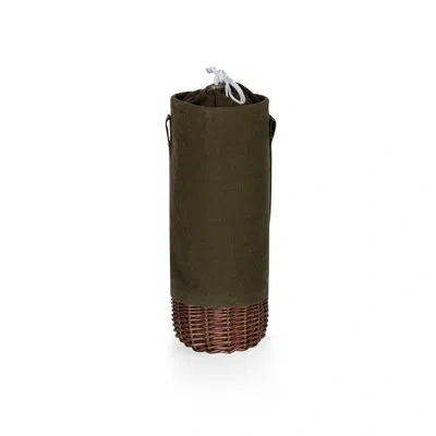 Picnic Time Malbec Insulated Canvas And Willow Wine Bottle Basket Tote In Khaki Green With Brown Accents