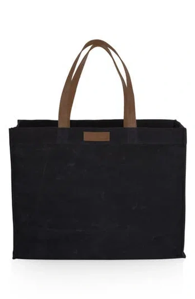 Picnic Time Market Large Waxed Canvas Tote In Black
