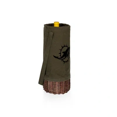 Picnic Time Nfl Miami Dolphins Malbec Insulated Canvas And Willow Wine Bottle Basket In Green