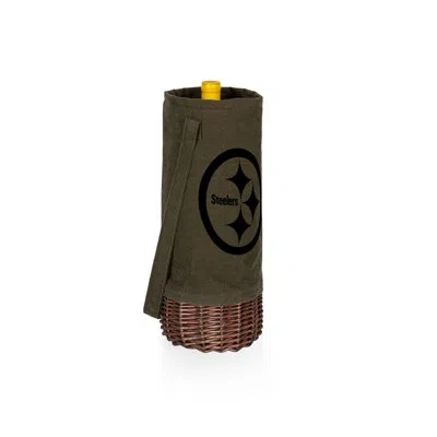 Picnic Time Nfl Pittsburgh Steelers Malbec Insulated Canvas And Willow Wine Bottle Basket In Green