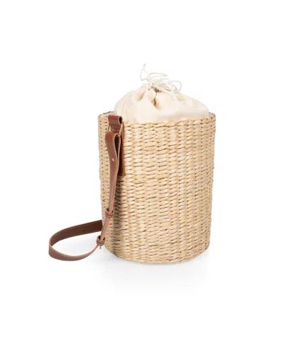 Picnic Time Palermo Rush Insulated Bucket Tote With Leather Straps In Brown