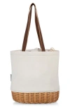 Picnic Time Pico Wicker & Canvas Insulated Lunch Tote Bag In Beige