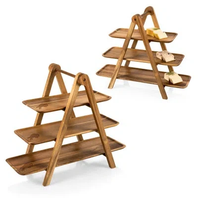 Picnic Time Serving Ladder Tiered Stand In Brown