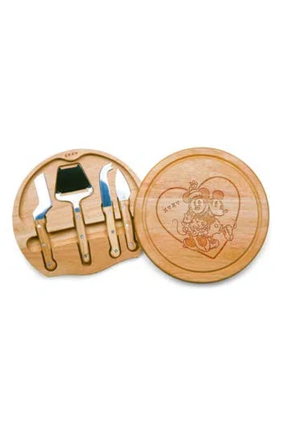 Picnic Time X Disney® Mickey & Minnie Mouse Swivel Cheese Board & Tools Set In Brown