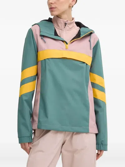 Picture Colour-block Hooded Coat In Green