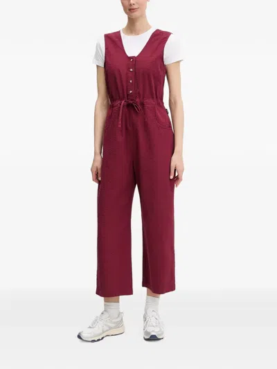 Picture Seersucker Drawstring Jumpsuit In Red