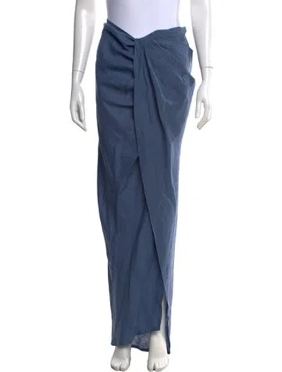 Pre-owned Piece Of White Linen Long Skirt In Blue