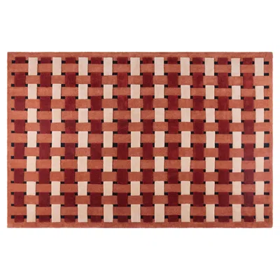 Pre-owned Pieces Basket Weave In Blood Orange, Hand-knotted Wool Rug