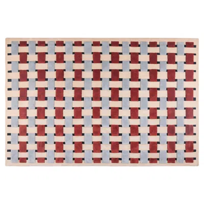 Pre-owned Pieces Basket Weave In Cherry, Hand-knotted Wool Rug In Sand