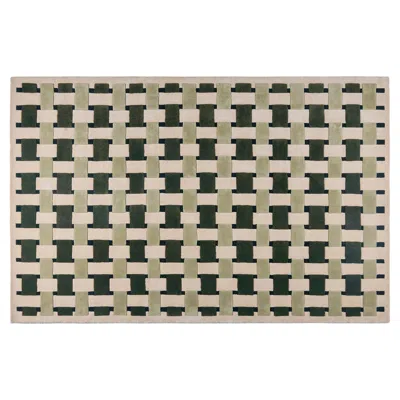 Pre-owned Pieces Basket Weave In Pandan, Hand-knotted Wool Rug In Sand