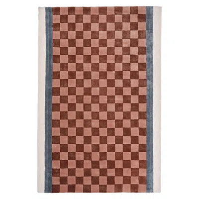 Pre-owned Pieces Court Series Finish Line Runner By , Hand-tufted Grid Pattern Carpet In Brown