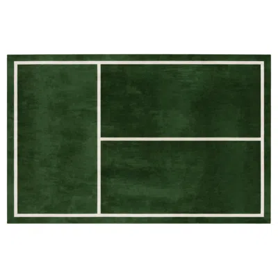Pre-owned Pieces Court Series Grass Court Rug By , Modern Hand-tufted Stripe Sporty Rug In Green