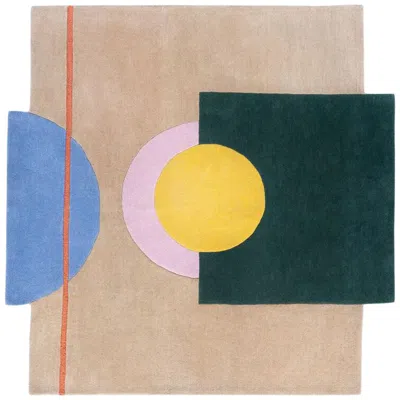 Pre-owned Pieces Court Series Half Court Rug By , Modern Hand Tufted Colorful Carpet In Sand
